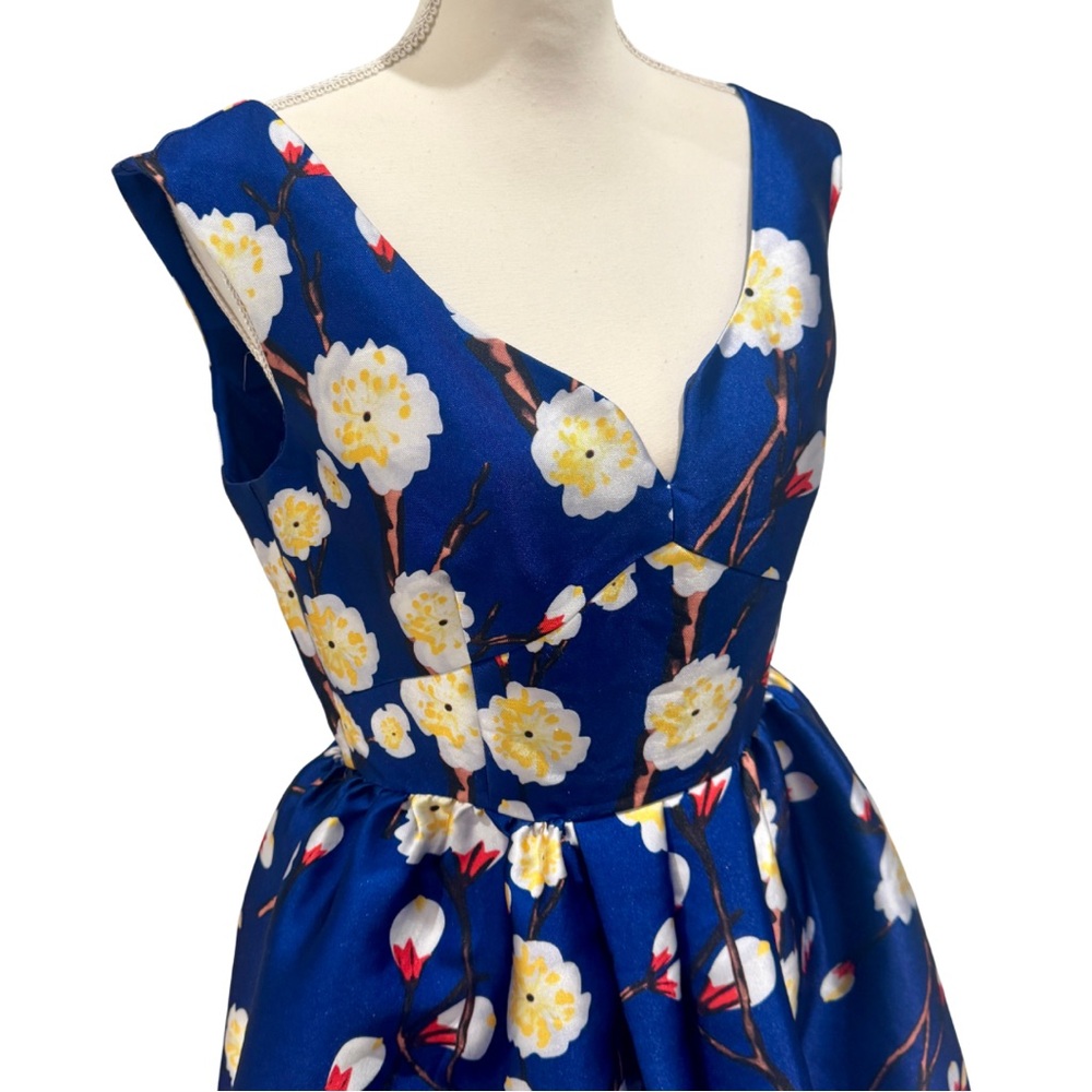 NWOT Ark & Co Royal Blue Floral Cocktail Dress | Fit & Flare (M) - Picture 7 of 10